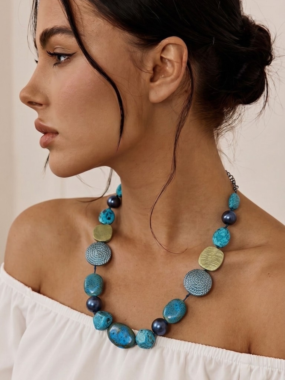 Handcrafted Turquoise Bead Necklace - Blue Green Statement Jewelry